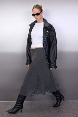 Siyah Puantiyeli Godeli Midi Orme Tul Etek TWOAW26ET00068 - Trendyolmilla фото 3