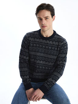 Bisiklet Yaka Uzun Kollu Desenli Erkek Triko Kazak