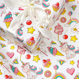 Цена за 2 шт. Бумага упаковочная глянцевая «Единорожки», 70×100 см, 1 лист