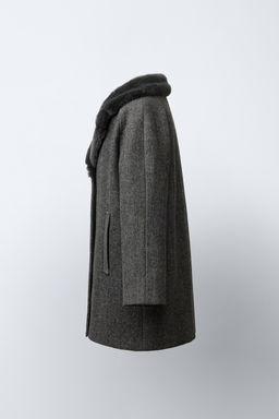 HERRINGBONE COAT WITH WOOL AND FAUX FUR COLLAR - Zara фото 3