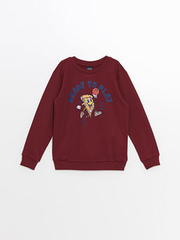 Bisiklet Yaka Bask?l? Uzun Kollu Erkek ?ocuk Sweatshirt