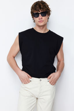 Siyah Basic Regular/Normal Kesim %100 Pamuk Kolsuz Atlet/T-Shirt TMNSS20AL0067