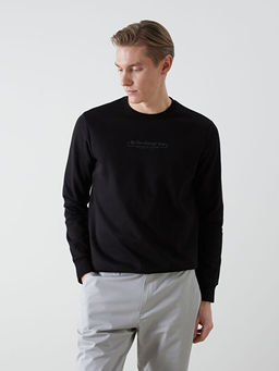 Bisiklet Yaka Bask?l? Erkek Kal?n Sweatshirt