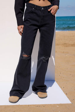 More Sustainable Siyah Rejeneratif Pamuk Dusuk Bel Y?rt?k Detayl? Wide Leg Jeans TWOAW26JE00224 - Trendyolmilla фото 3