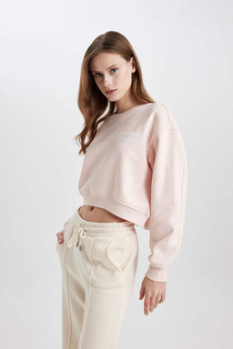 Толстовка свободного кроя из плотной ткани с круглым вырезом и принтом - Defacto фото 4