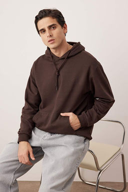 Koyu Kahverengi Oversize/Geni_ Kesim Kap__onlu __i Polar/S_cak Tutan Sweatshirt TMNAW23SW00195 - Trendyolmilla фото 2