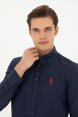 Мужская темно-синяя базовая рубашка с длинным рукавом - U.s. polo assn фото 2
