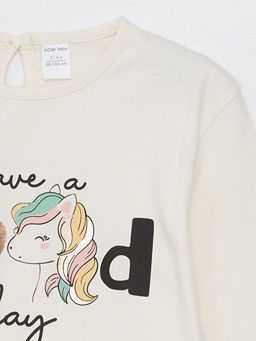 Bisiklet Yaka Uzun Kollu Bask?l? K?z Bebek Ti??rt - Waikiki фото 2