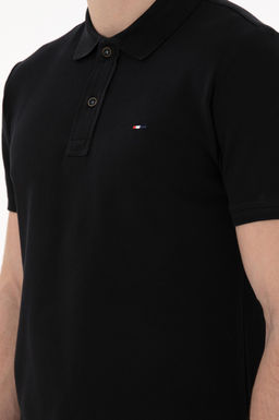 Футболка-поло Slim Fit черная из хлопка