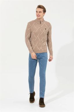 U. S. Polo Assn Мужской светло-коричневый меланжевый трикотажный свитер с высоким воротником - U.s. polo assn фото 9