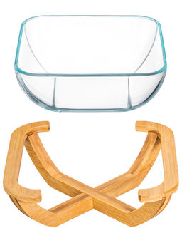 Блюдо для сервировки и запекания 2 л 24,5*24,5*10 см "GLASKRAFT" квадратное с бамбуковой подставкой