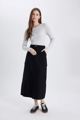 Длинная юбка из габардина карго - Defacto фото 4