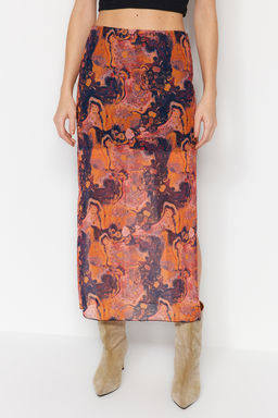 TRENDYOLMILLA Turuncu Desenli Maxi Boy Dantel Detayl? Tul Esnek Orme Etek TWOSS23ET00369  фото 4