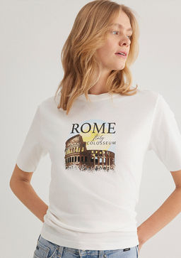 Rome Bask?l? Beyaz Tisort - Mavi фото 2