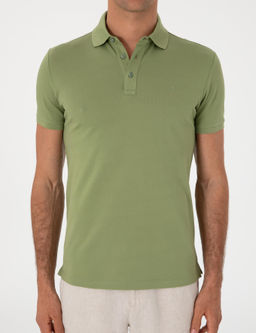 A__k Ye_il Slim Fit Polo Yaka Pamuklu Basic T-shirt - Cacharel фото 6
