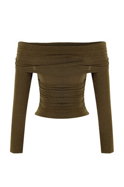 Haki Carmen Yaka Simli Orme Party Bluz TPRSS26BZ00002