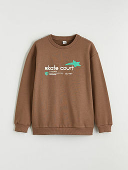 Bisiklet Yaka Bask?l? Erkek ?ocuk Sweatshirt