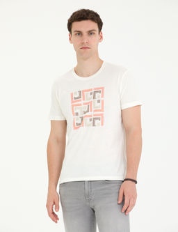 Ekru Slim Fit Bisiklet Yaka Ti__rt