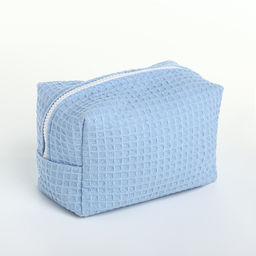 Косметичка женская на молнии TEXTURA, объёмная, средняя, мягкая, вафельная текстура, голубая  фото 4
