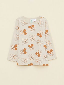 Bisiklet Yaka Uzun Kollu Mickey Mouse Bask?l? Organik Pamuklu Erkek Bebek Pijama Tak?m? - Waikiki фото 2