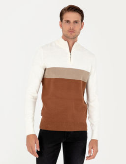 Vizon Slim Fit Fermuarl_ Dik Yaka Triko Kazak