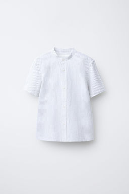 CAMISA CUELLO MAO RAYAS ALGOD?N Y LINO / Gris