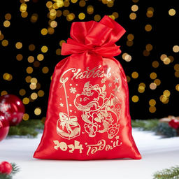 Цена за 5 шт. Мешок новогодний С новым годом. Дракоша, 20 х 30см, красный, атлас