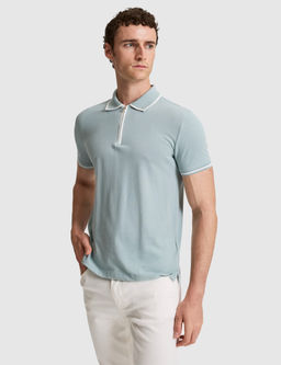 Koyu Mint Slim Fit %100 Pamuk Fermuarl_ Polo Yaka Ti__rt