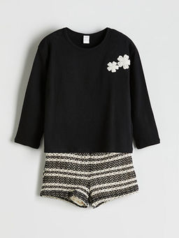 ?i?ekli K?z ?ocuk Krinkle Bluz ve ?ort 2li