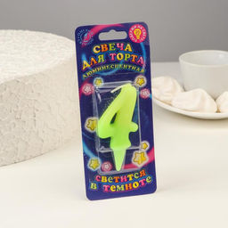 Свеча для торта цифра «Люминесцентная», 5.5 см, цифра 4