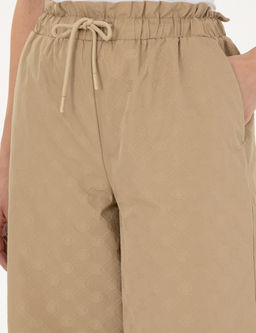 Bej Dokulu Flare H_gh Waist Fit Pantolon