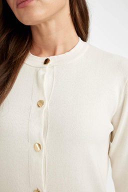 Кардиган стандартного кроя с круглым вырезом - Defacto фото 5