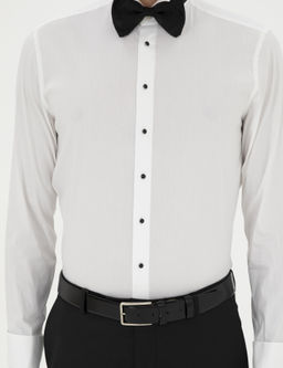 Белая рубашка под смокинг приталенного кроя с манжетами из смесового хлопка - Cacharel фото 6