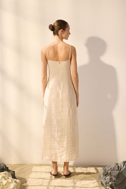 Trendyolmilla Bej %100 Keten Basic Midi Elbise TWOSS25EL00606  фото 12