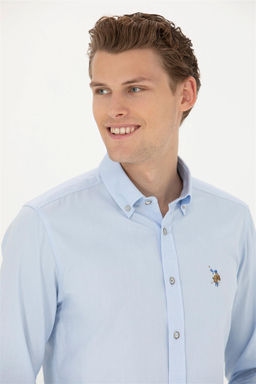 Мужская голубая базовая рубашка с длинным рукавом