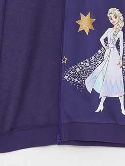 Kap??onlu Elsa Bask?l? Uzun Kollu K?z ?ocuk Fermuarl? Sweatshirt