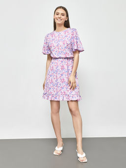 Платье мини из вискозы цветочки на лаванде 152493