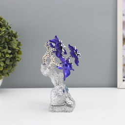 Фигурка от сглаза «Цветущее дерево. Филин со слитком золота», серебро, синий, 16×5.5×18.5 см