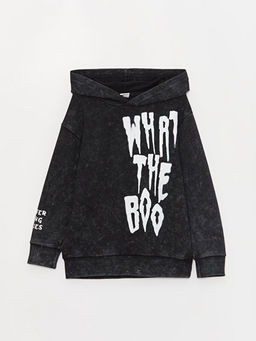 Bask?l? Uzun Kollu Erkek ?ocuk Hoodie ve E?ofman Alt? - Waikiki фото 2