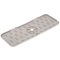 Коврик-оргнайзер силиконовый для раковины на кран/смеситель 37,5х14х0,8см, цвета в ассортименте: серый, оранжевый, в п/эт пакете (Китай) - Домашняя мода фото 8