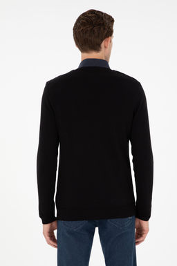 Erkek Slim Fit V Yaka Siyah Basic Kazak