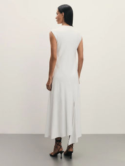 Асимметричное платье из вискозы и льна с разрезом / Zarina  фото 8