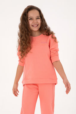 K_z _ocuk Neon Pembe Bisiklet Yaka Sweatshirt