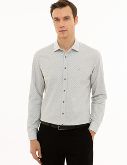 Светло-серая приталенная рубашка с длинным рукавом