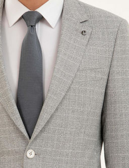 A__k Gri Slim Fit Kareli Tak_m Elbise
