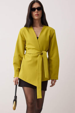 Trendyolmilla Siyah Kruvaze Baglama Detayl? Dokuma Blazer Ceket TWOSS25BC00031  фото 6