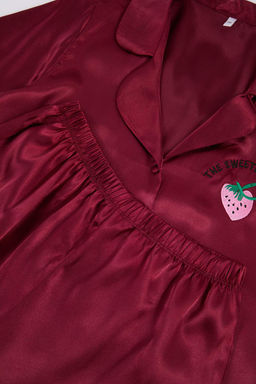 Trendyolmilla Siyah Cilek ve Slogan Nak?sl? Saten Sortlu Dokuma Pijama Tak?m? THMSS22PT0395  фото 31