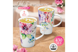 Набор 2 кружек 430 мл Цветы NEW BONE CHINA