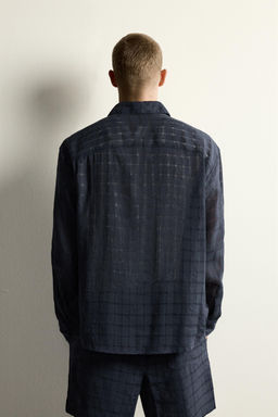 CAMISA RELAXED FIT JACQUARD CUADROS LINO - ALGOD?N / Marino - Zara фото 3