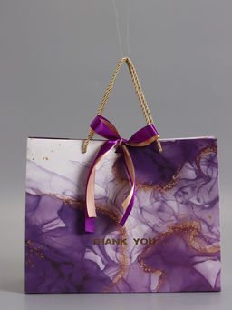 Пакет подарочный ламинированный «Мрамор», фиолетовый с бантиком, 32×25×11 см